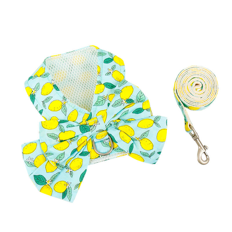 Cute Summer Pet Dress Leash Set With Bowtie