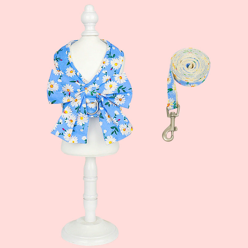 Cute Summer Pet Dress Leash Set With Bowtie